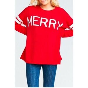 Show Me Your Mumu Varsity Merry Sweater Size M Red Oversized Long Sleeve Knit